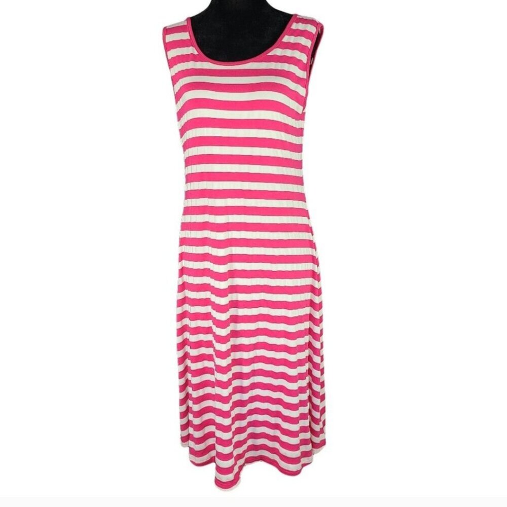 LAVENA Pink & White Striped Midi Tank Dress S